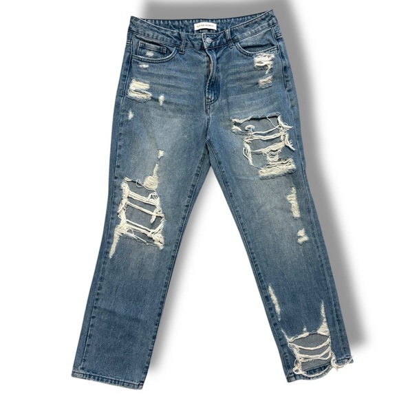 Flying Monkey Women's Blue Jeans Size 28 Distressed Straight Leg High Rise Denim - Picture 3 of 13